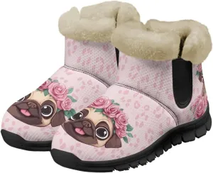 UNICEU Winter Boots for Women Warm Faux Fur Lined Snow Boots Casual Walking Shoes Flat Slip-on Booties Outdoor Shoes