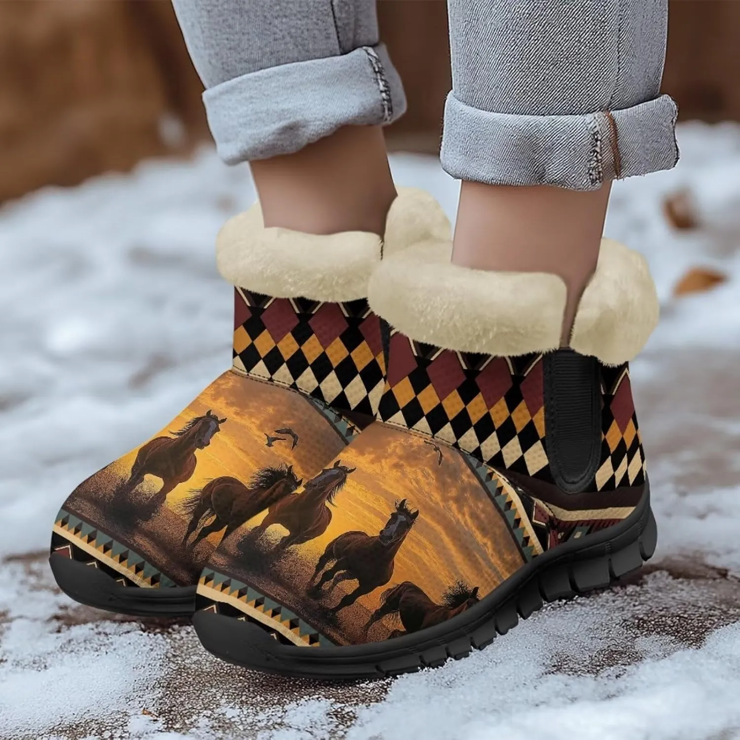 UNICEU Women's Snow Boots Warm Non-slip Womens Booties and Ankle Boots Winter Shoes Plush Lined Fuzzy Boots Walking Shoes