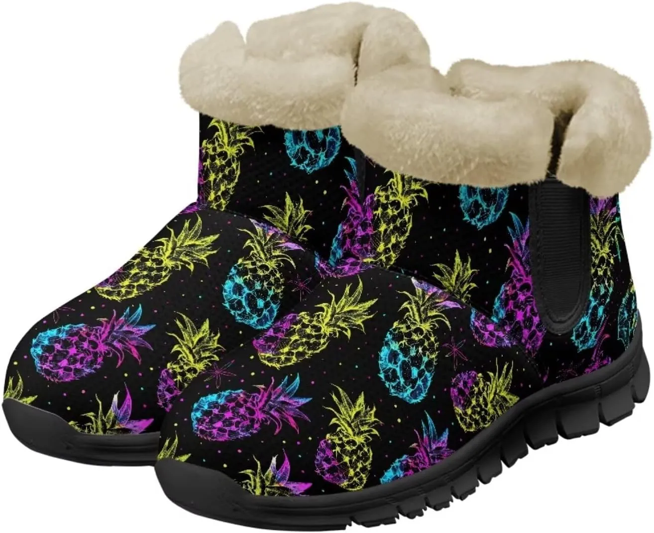 UNICEU Womens Winter Boots Lightweight Faux Fur Lined Booties Warm Snow Boots Flat Slip-on Shoes for Outdoor Walking