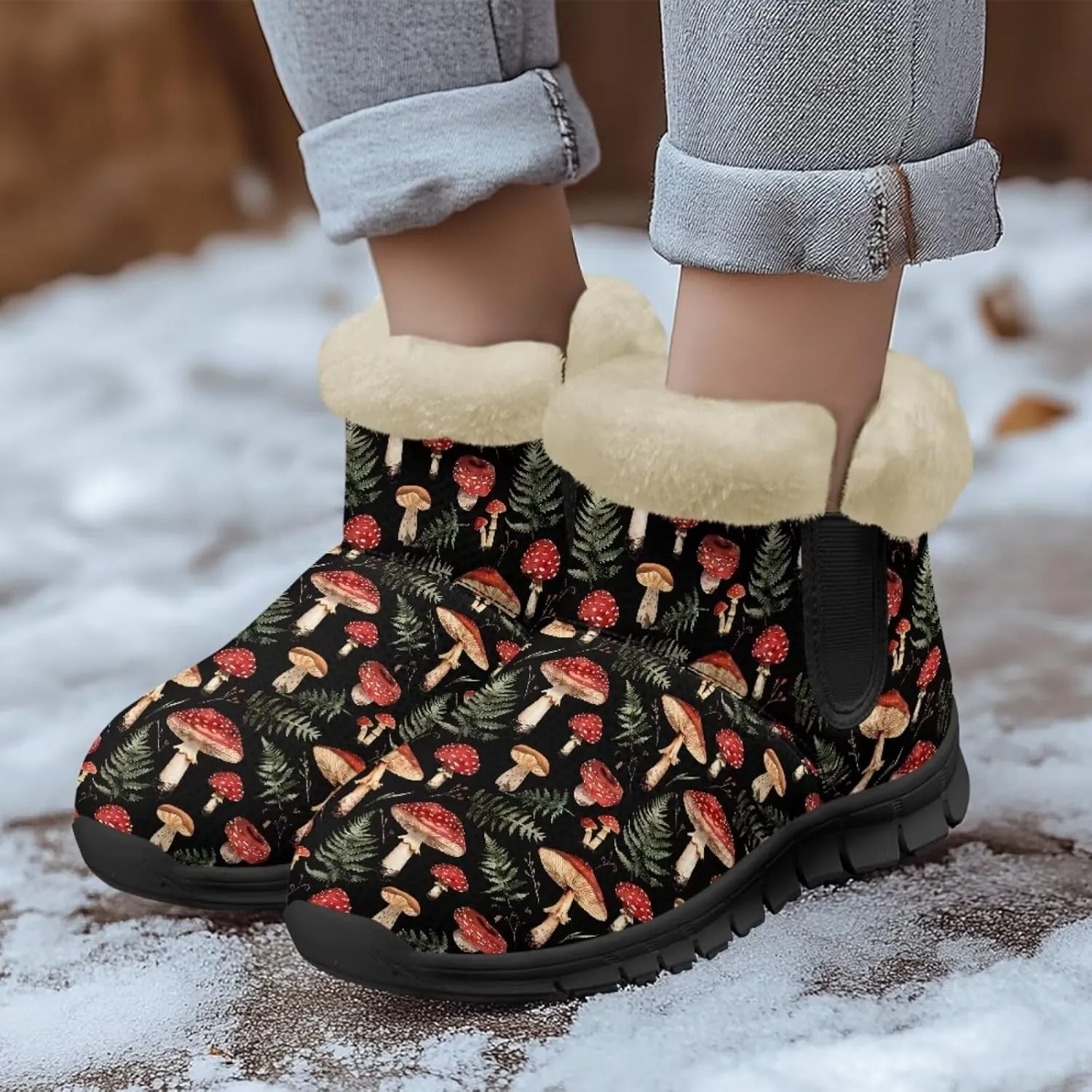 UNICEU Womens Winter Boots Lightweight Faux Fur Lined Booties Warm Snow Boots Flat Slip-on Shoes for Outdoor Walking