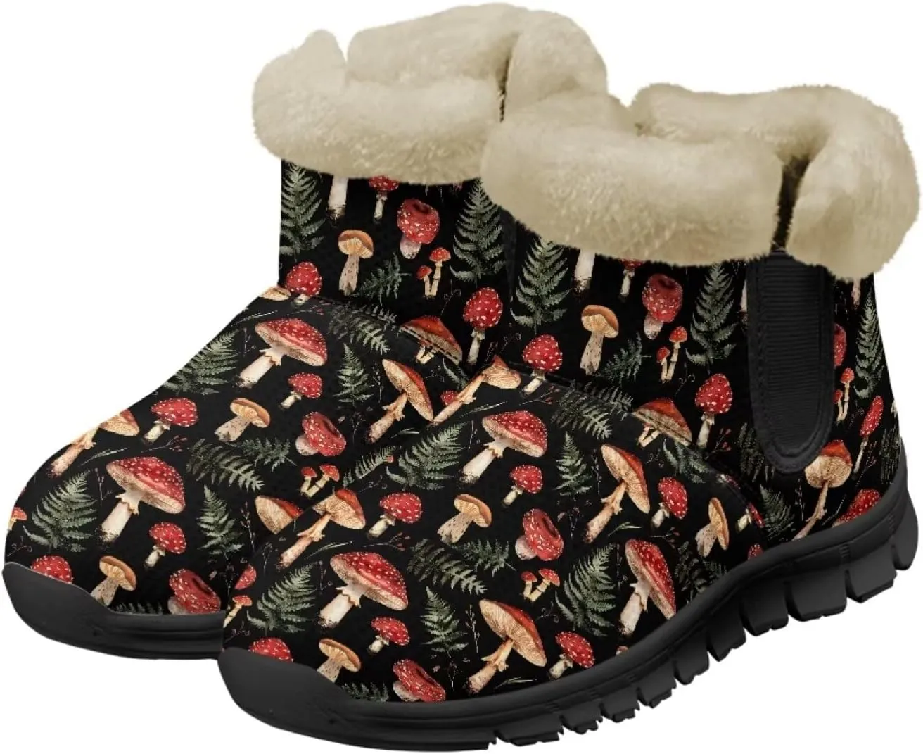 UNICEU Womens Winter Boots Lightweight Faux Fur Lined Booties Warm Snow Boots Flat Slip-on Shoes for Outdoor Walking