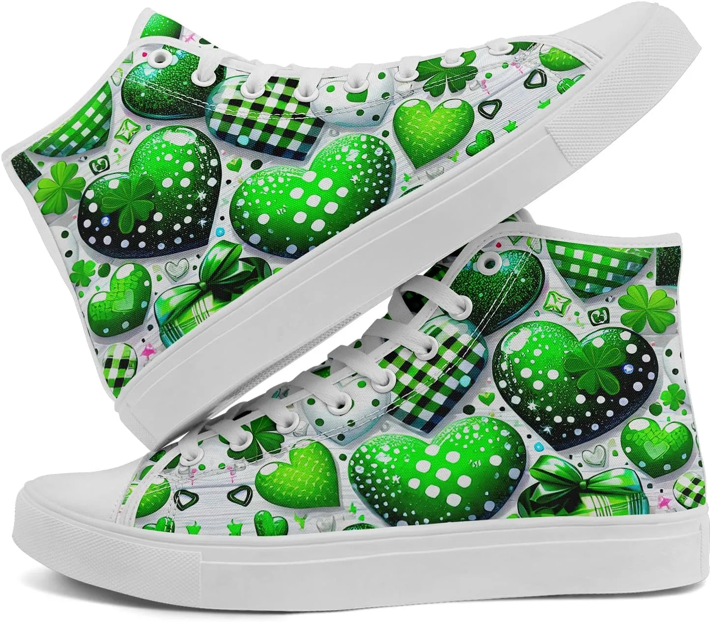 Unisex High-Top Canvas Sneakers – Green Lucky Design with Clover Hat, Comfortable and Stylish Canvas Casual Shoes for Men