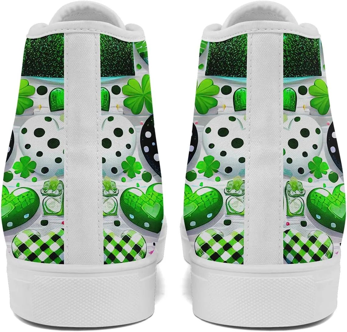Unisex High-Top Canvas Sneakers – Green Lucky Design with Clover Hat, Comfortable and Stylish Canvas Casual Shoes for Men