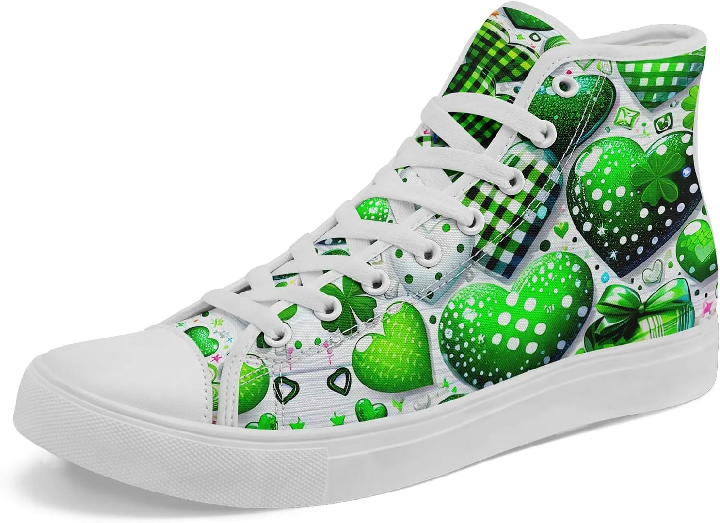 Unisex High-Top Canvas Sneakers – Green Lucky Design with Clover Hat, Comfortable and Stylish Canvas Casual Shoes for Men