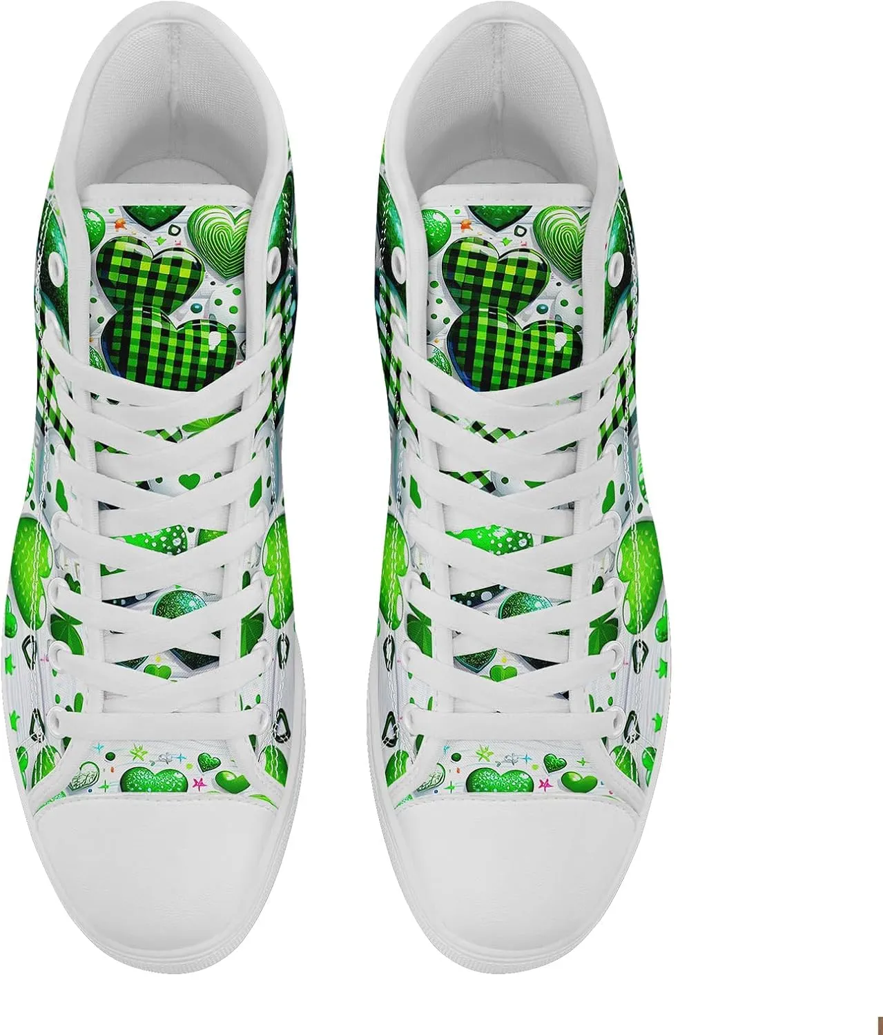 Unisex High-Top Canvas Sneakers – Green Lucky Design with Clover Hat, Comfortable and Stylish Canvas Casual Shoes for Men