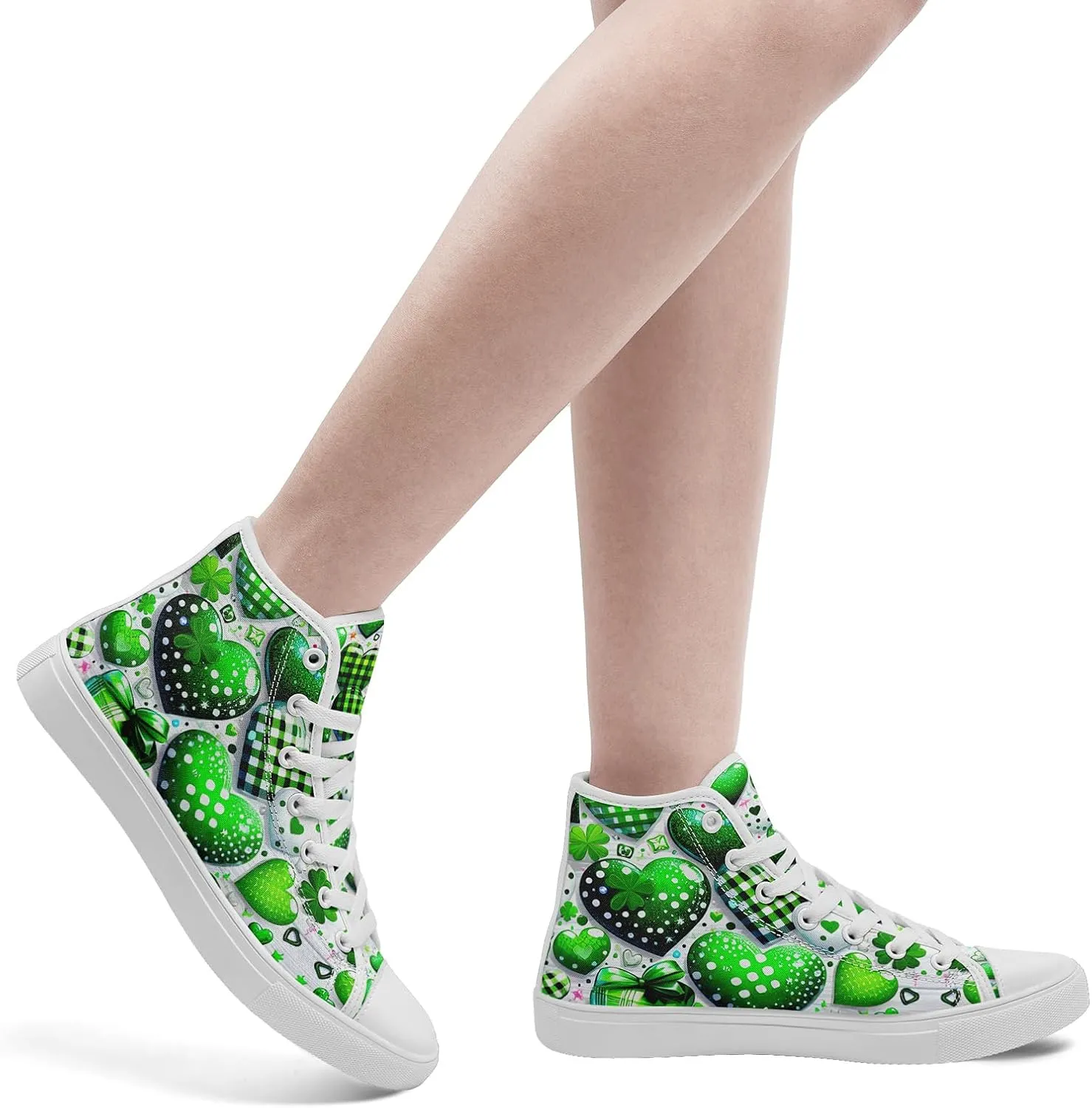 Unisex High-Top Canvas Sneakers – Green Lucky Design with Clover Hat, Comfortable and Stylish Canvas Casual Shoes for Men