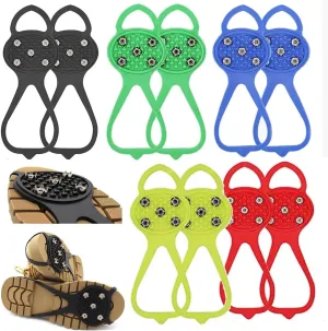 Universal Non-Slip Gripper Spikes, Anti-Skid Snow Ice Shoe Spikes with 5 Tooth Steel Nails, Anti Slip Rubber Gripper Spikes for Hiking Mountaineering Walking