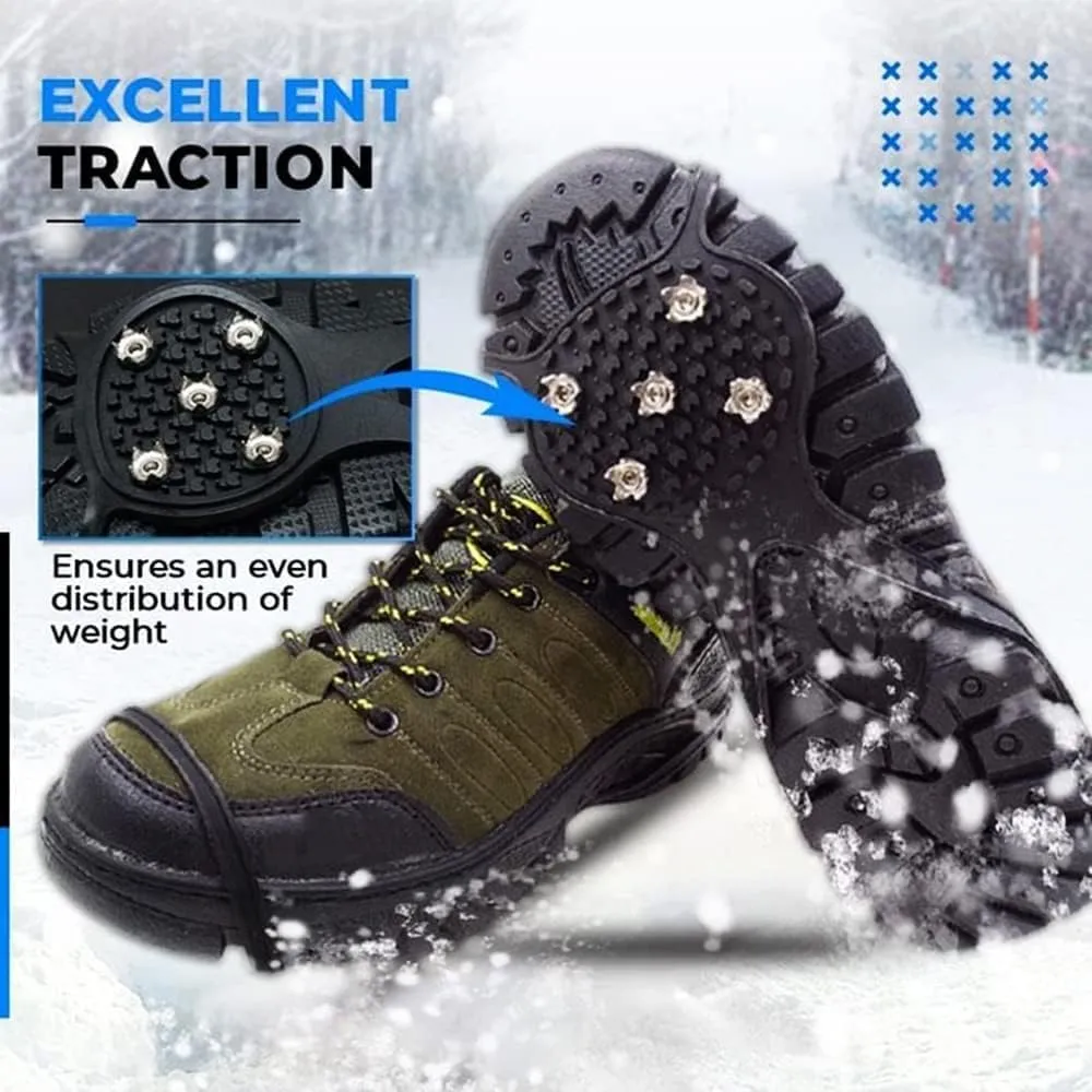 Universal Non-Slip Gripper Spikes, Anti-Skid Snow Ice Shoe Spikes with 5 Tooth Steel Nails, Anti Slip Rubber Gripper Spikes for Hiking Mountaineering Walking