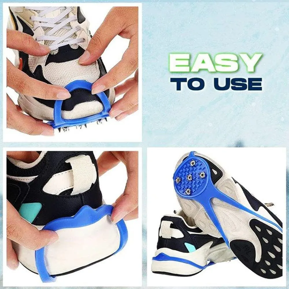 Universal Non-Slip Gripper Spikes, Anti-Skid Snow Ice Shoe Spikes with 5 Tooth Steel Nails, Anti Slip Rubber Gripper Spikes for Hiking Mountaineering Walking