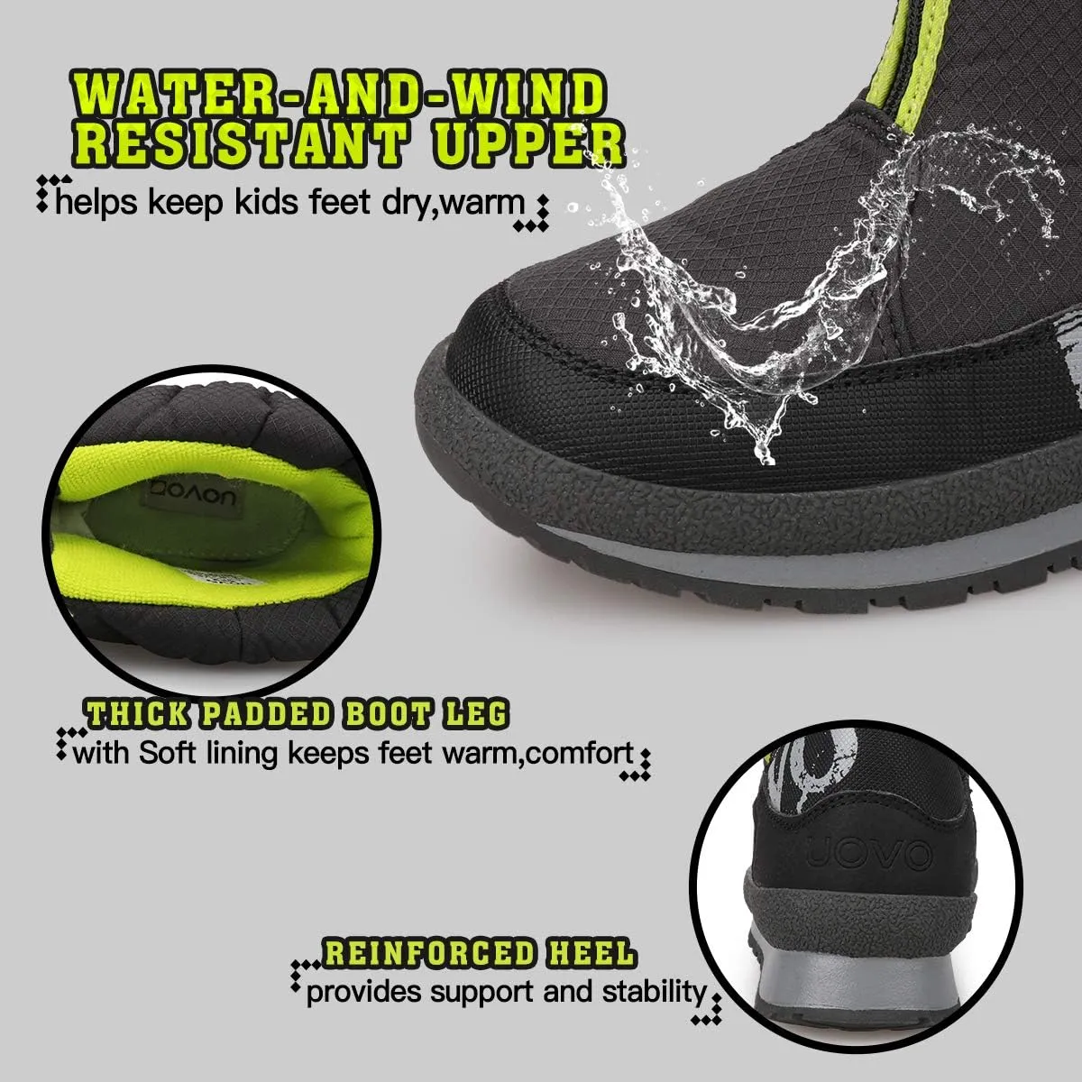 UOVO Boys Winter Snow Boots - Waterproof, Warm, Slip Resistant Outdoor Boots for Kids (Little/Big Boys)