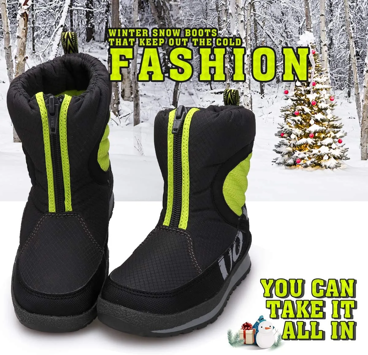UOVO Boys Winter Snow Boots - Waterproof, Warm, Slip Resistant Outdoor Boots for Kids (Little/Big Boys)