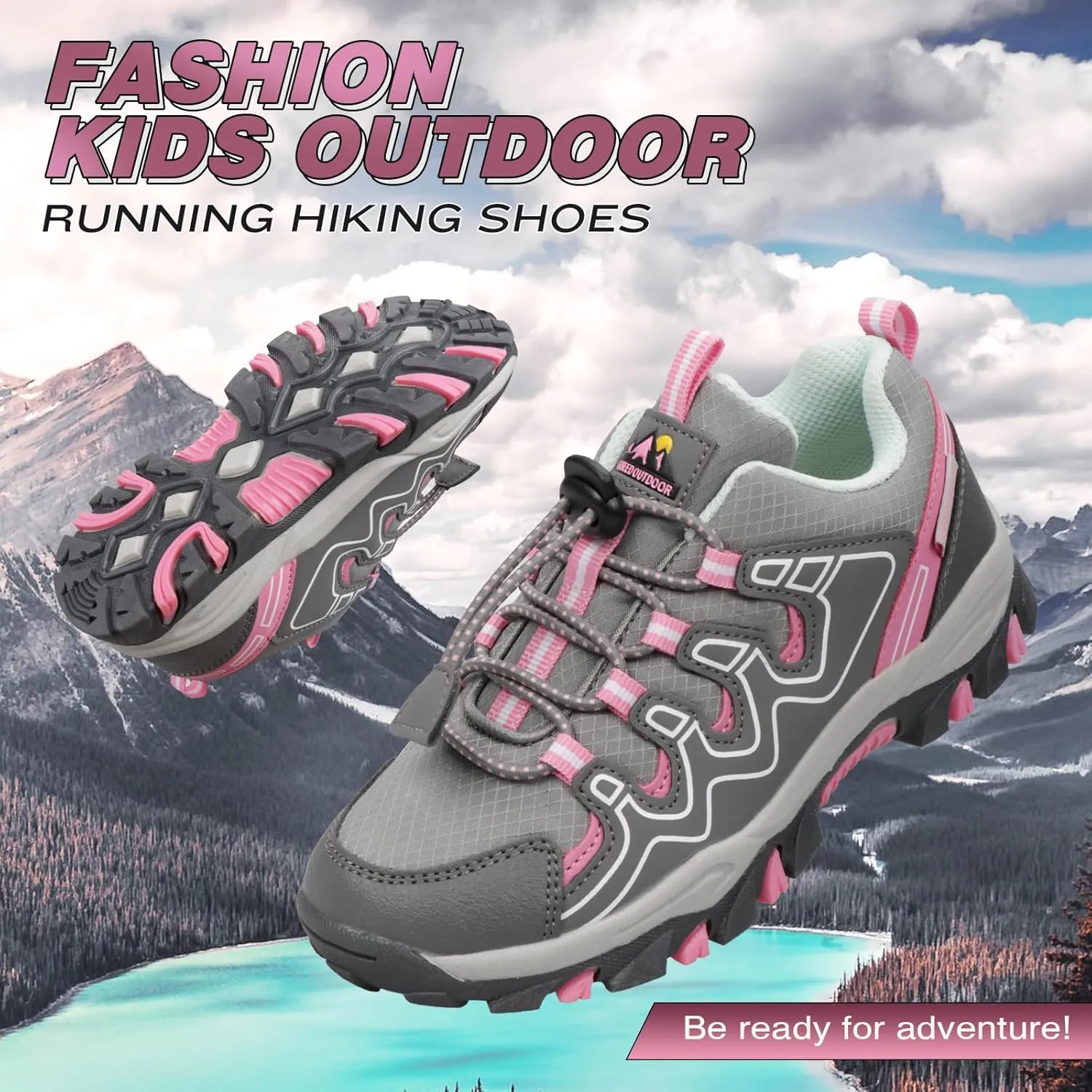 UOVO Girls Boys Hiking Shoes Boys Girls Waterproof Sneakers Kids Running Tennis Outdoor Shoes Non-Slip Lightweight