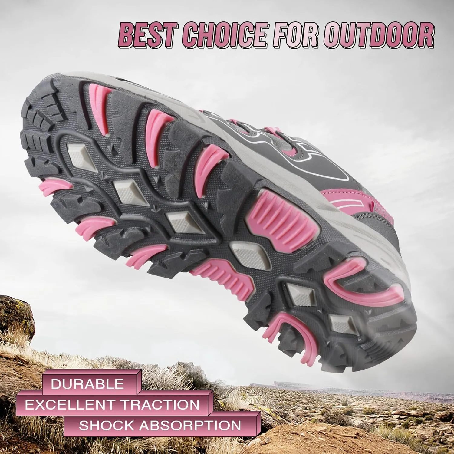 UOVO Girls Boys Hiking Shoes Boys Girls Waterproof Sneakers Kids Running Tennis Outdoor Shoes Non-Slip Lightweight