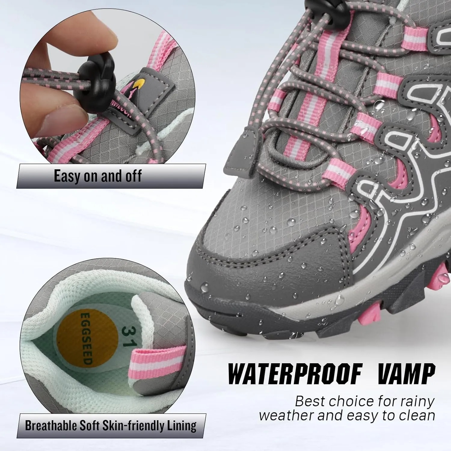 UOVO Girls Boys Hiking Shoes Boys Girls Waterproof Sneakers Kids Running Tennis Outdoor Shoes Non-Slip Lightweight