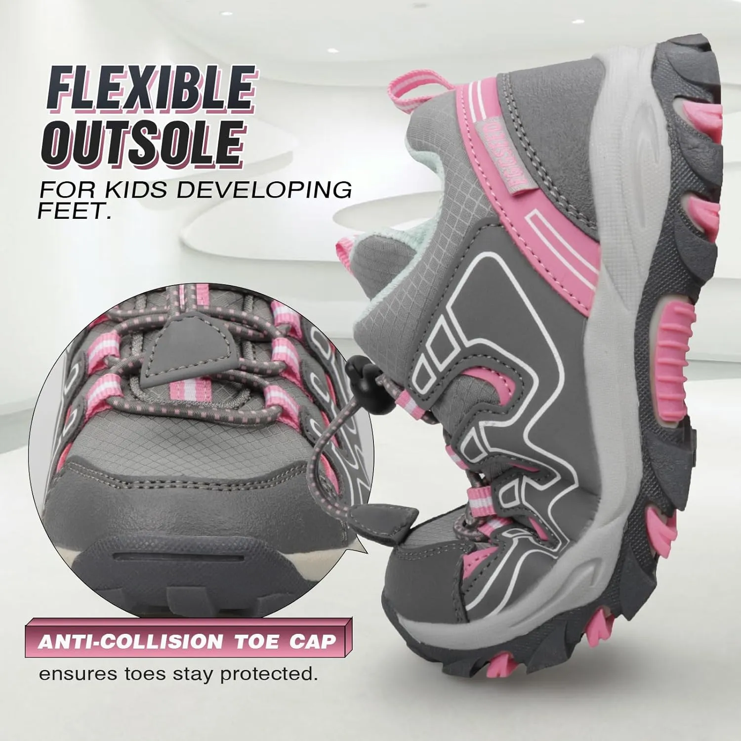 UOVO Girls Boys Hiking Shoes Boys Girls Waterproof Sneakers Kids Running Tennis Outdoor Shoes Non-Slip Lightweight
