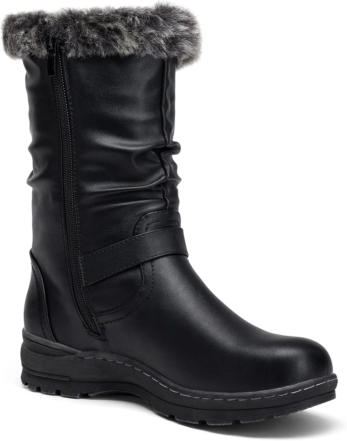 Vepose Women's Winter Snow Boots Fur Mid Calf Warm Suede Fuzzy Shoes