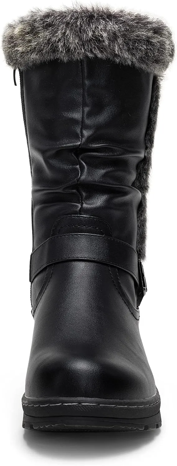 Vepose Women's Winter Snow Boots Fur Mid Calf Warm Suede Fuzzy Shoes