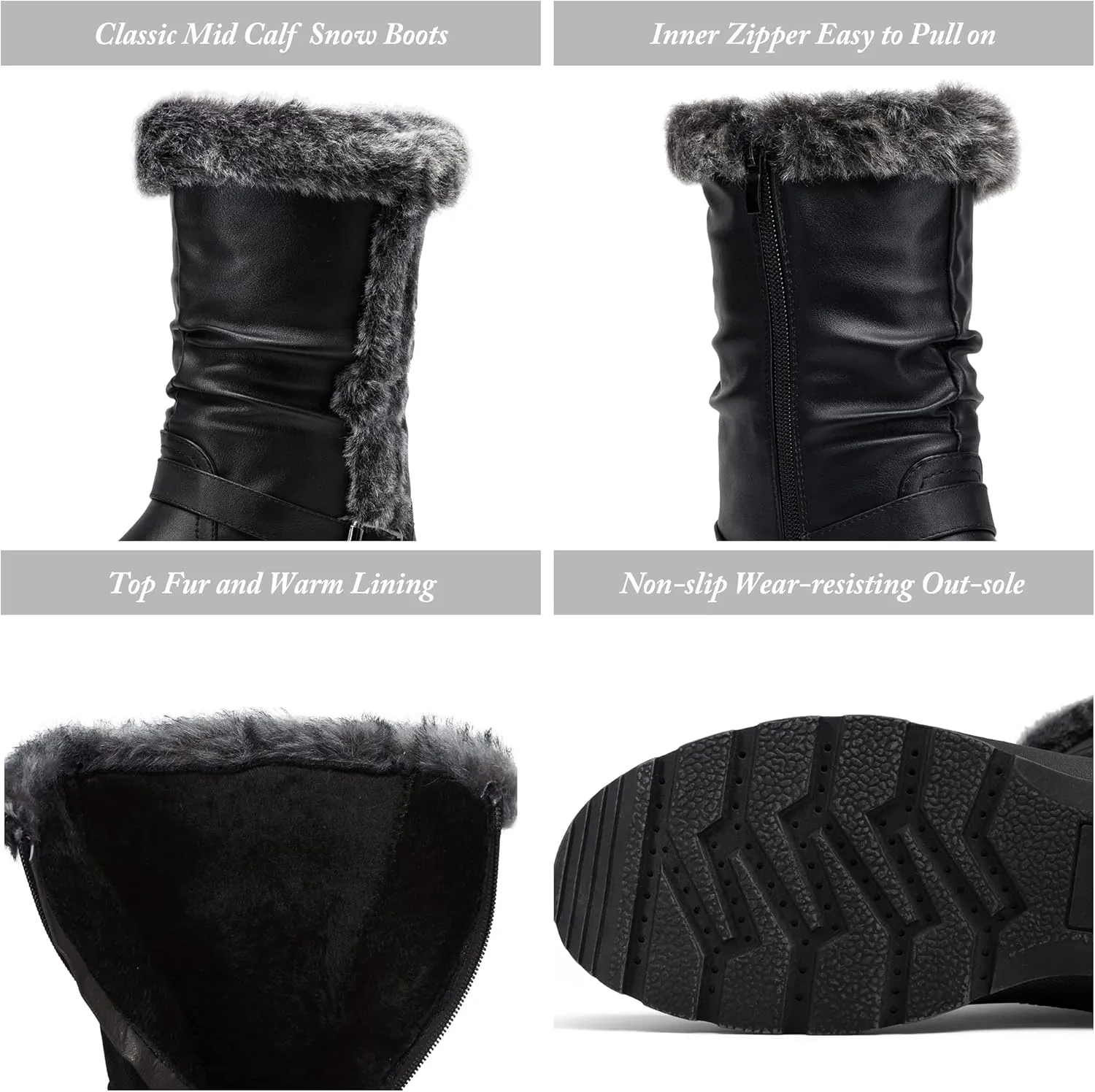 Vepose Women's Winter Snow Boots Fur Mid Calf Warm Suede Fuzzy Shoes