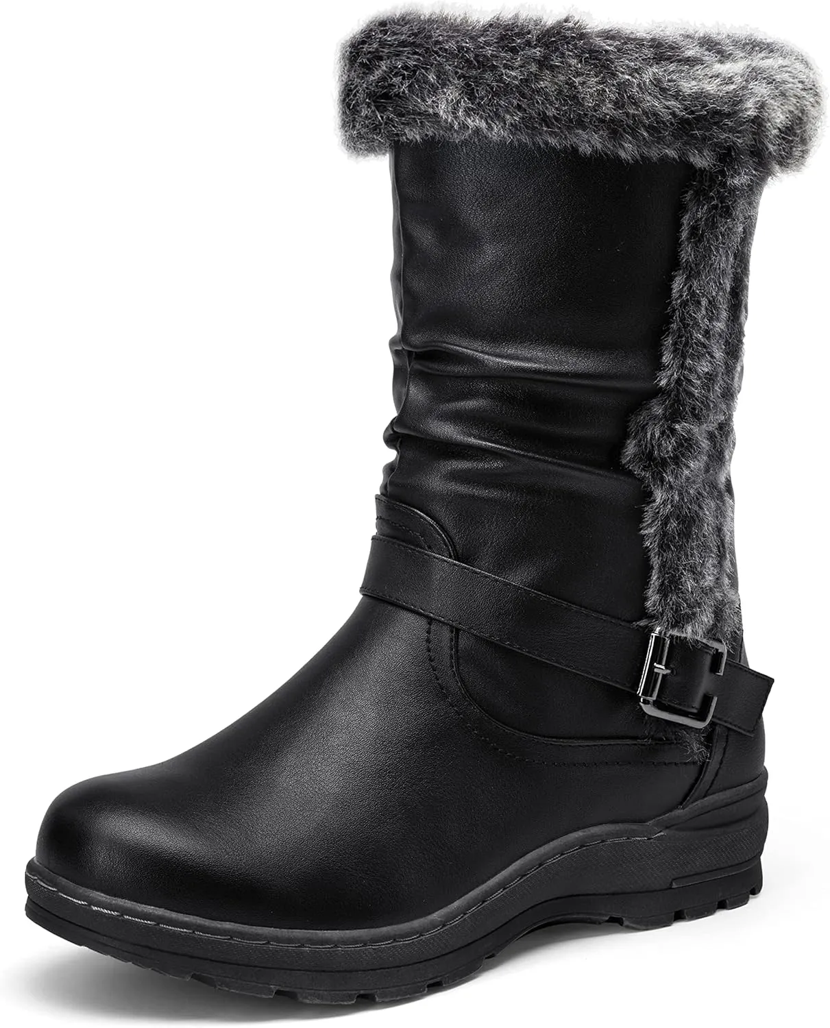 Vepose Women's Winter Snow Boots Fur Mid Calf Warm Suede Fuzzy Shoes