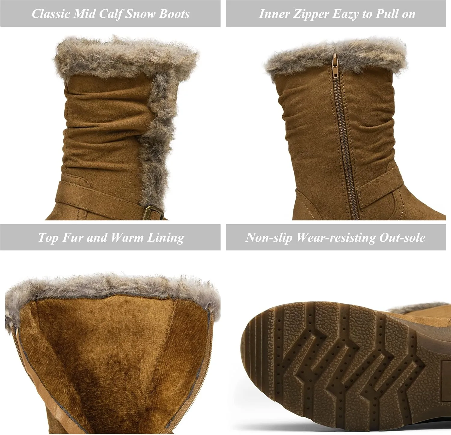 Vepose Women's Winter Snow Boots Fur Mid Calf Warm Suede Fuzzy Shoes
