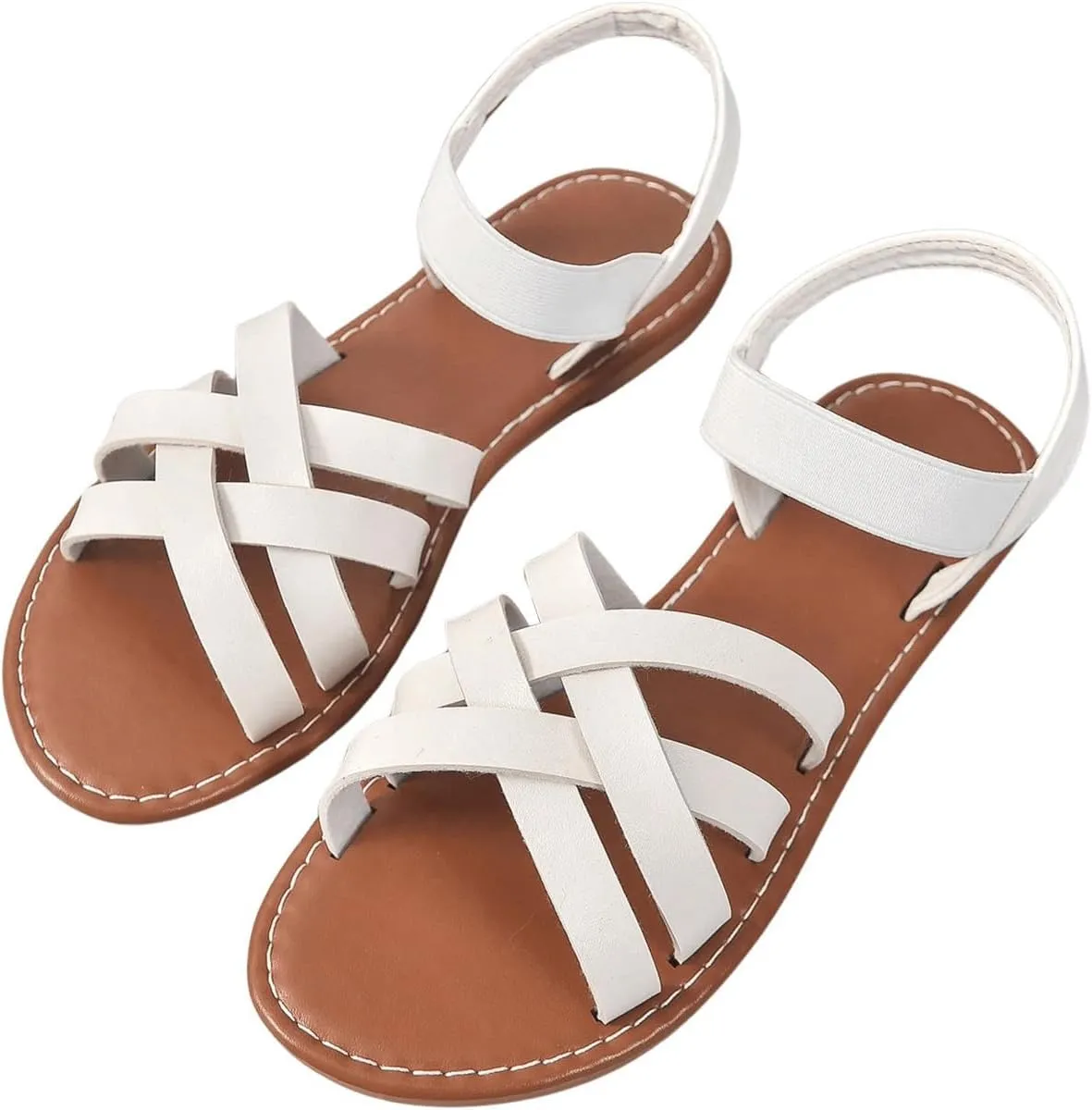 Verdusa Women's PU Leather Crisscross Flats Sandals Open Toe Outdoor Sandal