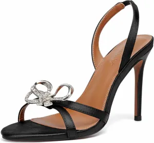 Vertundy Women's Slingback Heeled Sandals Slip On Stiletto Heels Open Toe High Rhinestone Bow Decoration Dress Party Wedding Elegant Shoes for Women