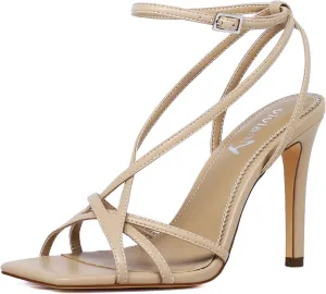 vivianly Women's Ankle Strap High Stiletto Heel Sandals Open Square Toe Sexy Comfort Strappy Dress Wedding Bridal Pumps Sandals