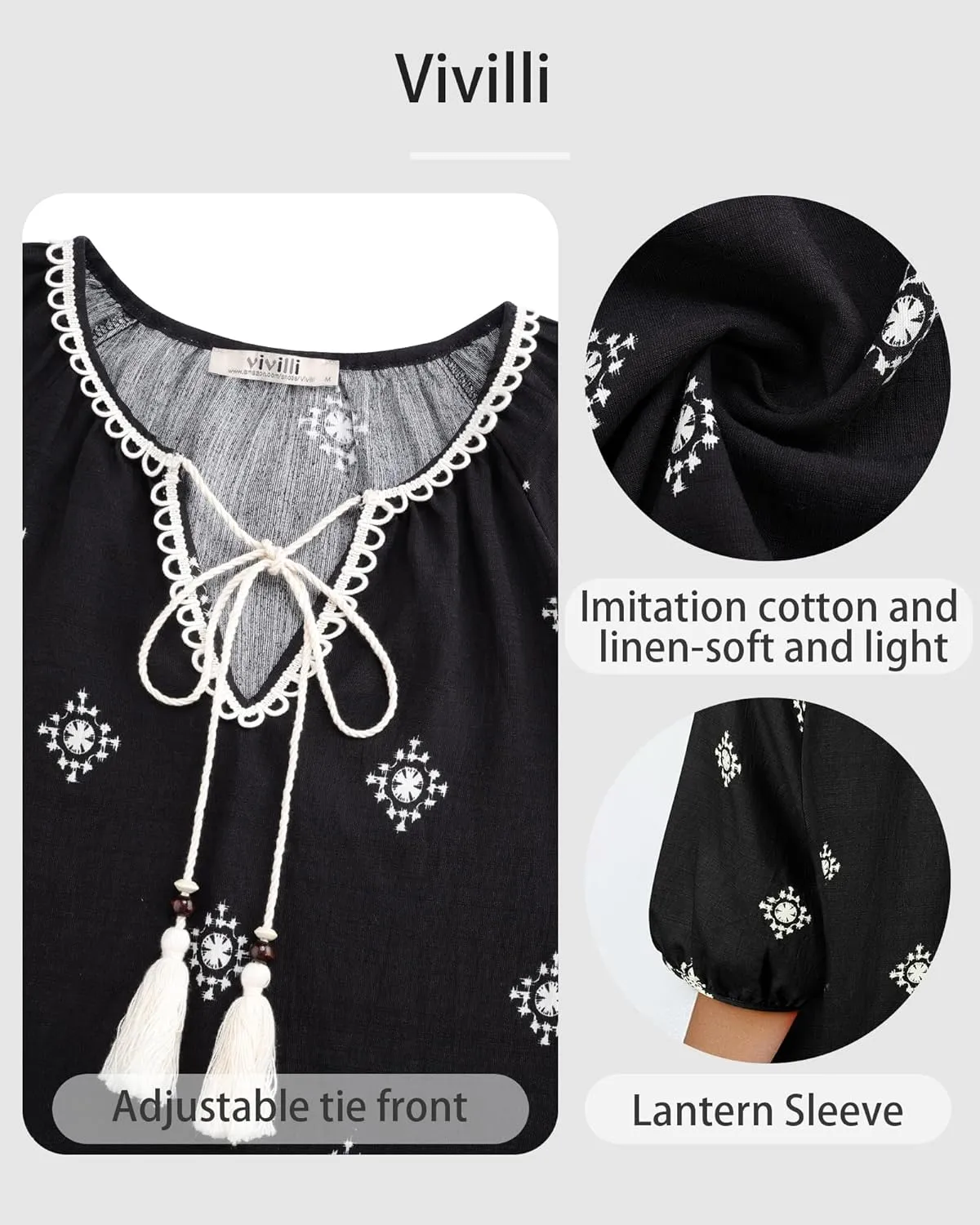 Vivilli Womens Summer Boho Tops Casual V Neck Short Sleeve Blouses Floral Print Shirt Tie Front Flowy Vacation Clothes