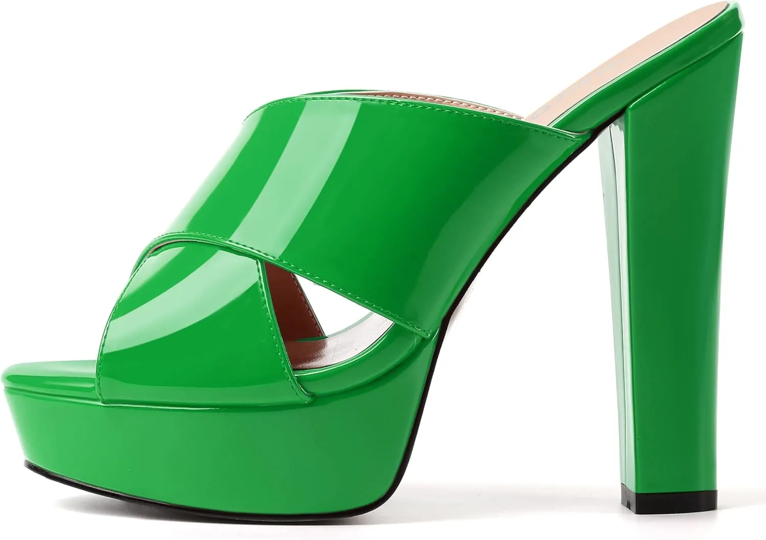 WAYDERNS Womens Slip On Patent Peep Toe Dating Fashion Block High Heel Platforms Sandals 5 Inch