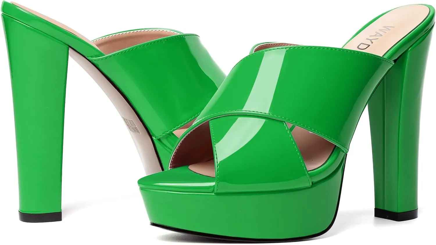 WAYDERNS Womens Slip On Patent Peep Toe Dating Fashion Block High Heel Platforms Sandals 5 Inch