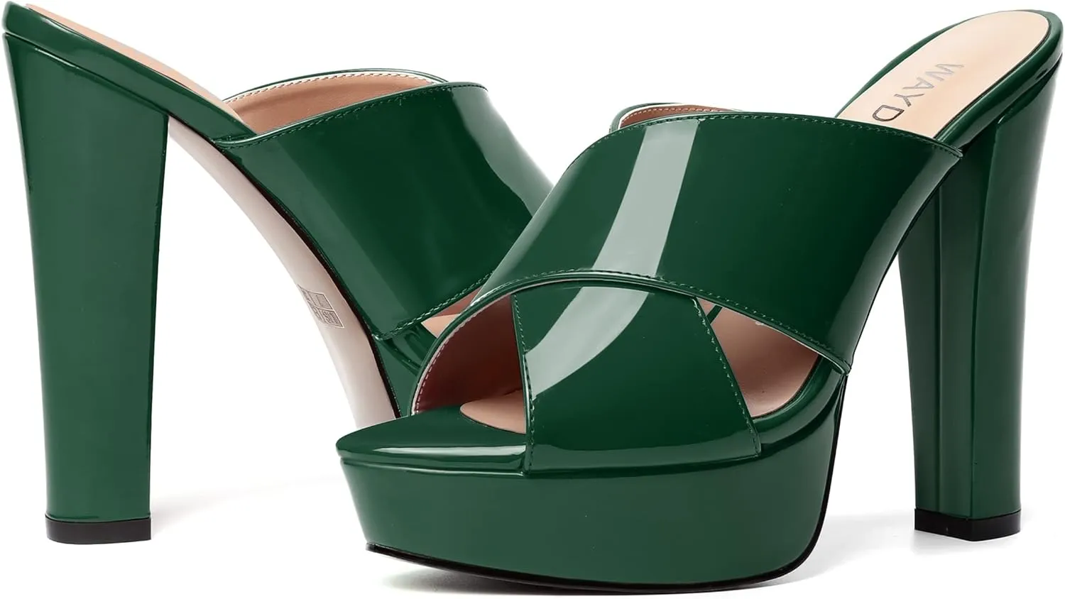 WAYDERNS Womens Slip On Patent Peep Toe Dating Fashion Block High Heel Platforms Sandals 5 Inch