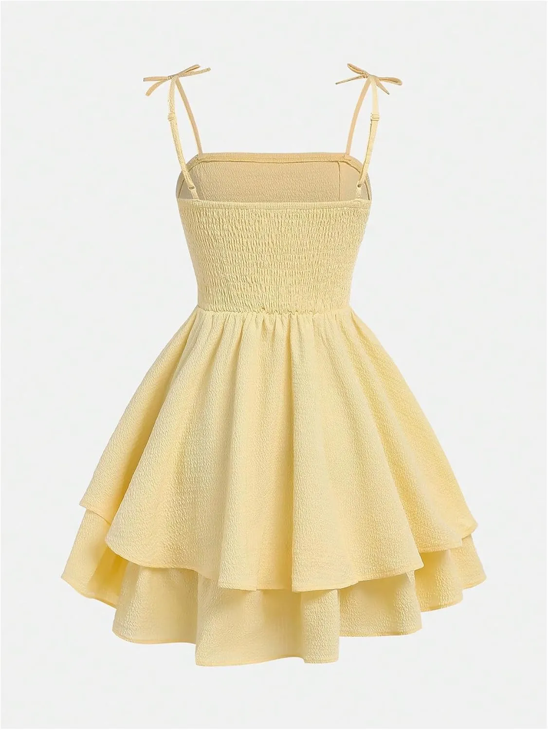 WDIRARA Girl's Tie Shoulder High Waist Ruched Cami Dress Tiered Layered Flared Hem Elegant Dresses