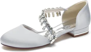 Wedding Bridal Shoes Lady Elegant Satin Dress Flats Shoes Bridal Round Toe Flats 2.5Cm