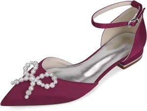 Wedding Bridal Shoes Women's Elegant Pointed Toe Satin Bridal Dress Flats Shoes 2.5Cm