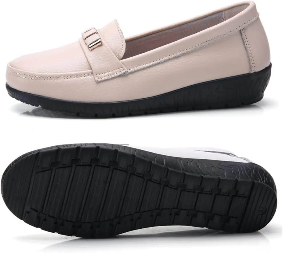 WERWAES Classic Leather Loafers for Womens Casual Lightweight Non-slip Moccasins Flats Office Driving Walking Slip on Ladies Loafers Shoes