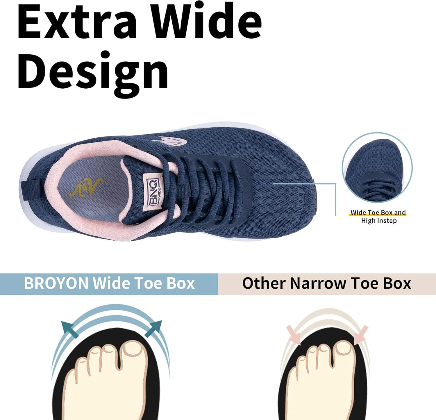 Wide Toe Box Shoes Women Walking Shoes with Arch Support Comfortable Wide Width Tennis Sneakers for Plantar Fasciitis Relief US 6-11