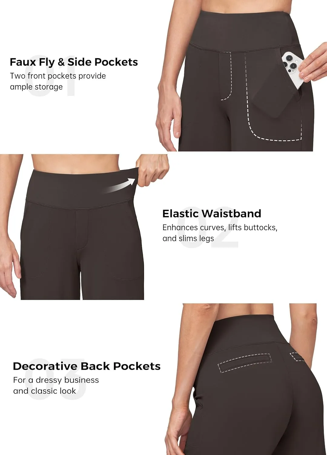 Willit Women's Yoga Pants Wide Leg Dress Work Pants Stretch Casual Pants Slacks with Pockets High Waist 28" 30" 32"
