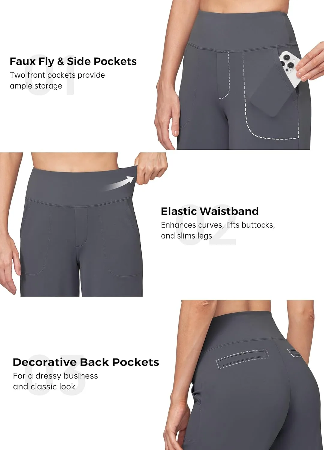 Willit Women's Yoga Pants Wide Leg Dress Work Pants Stretch Casual Pants Slacks with Pockets High Waist 28" 30" 32"