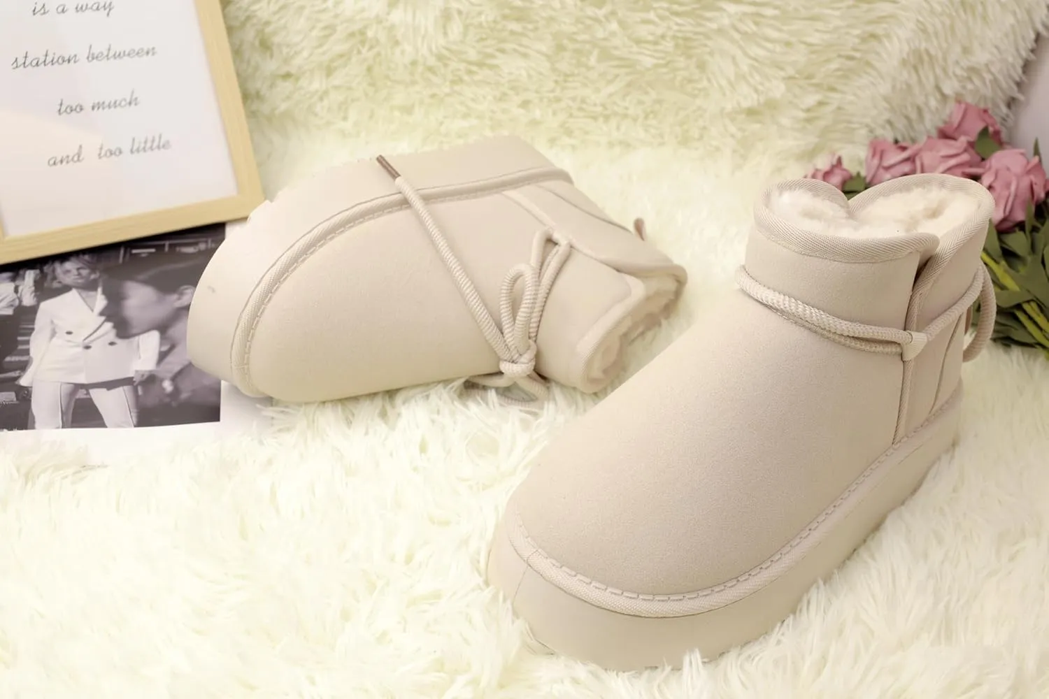 Winter Ankle Boots for Women - Water Resistant Leather Booties Non-Slip Platform Suede Mini Women's Boots - Perfect for Christmas Gifts