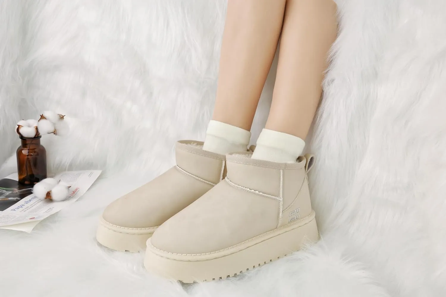 Winter Ankle Boots for Women - Water Resistant Leather Booties Non-Slip Platform Suede Mini Women's Boots - Perfect for Christmas Gifts