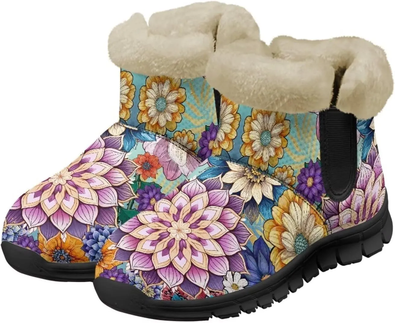 Winter Arch Support Ankle Boots for Women Plush Fuzzy Snow Booties Warm Anti-Slip Outdoor Shoes Size 6-12