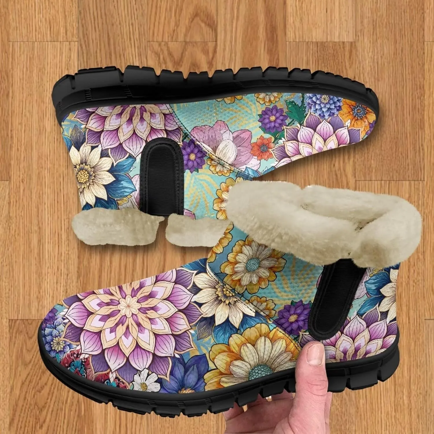 Winter Arch Support Ankle Boots for Women Plush Fuzzy Snow Booties Warm Anti-Slip Outdoor Shoes Size 6-12