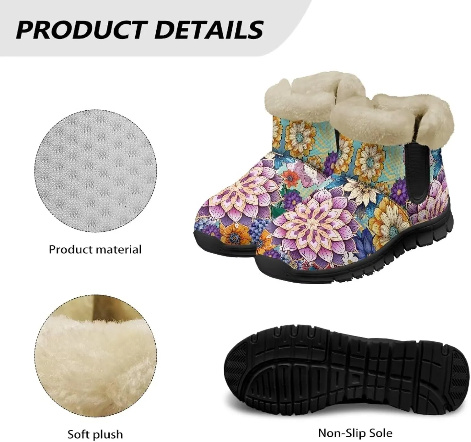 Winter Arch Support Ankle Boots for Women Plush Fuzzy Snow Booties Warm Anti-Slip Outdoor Shoes Size 6-12