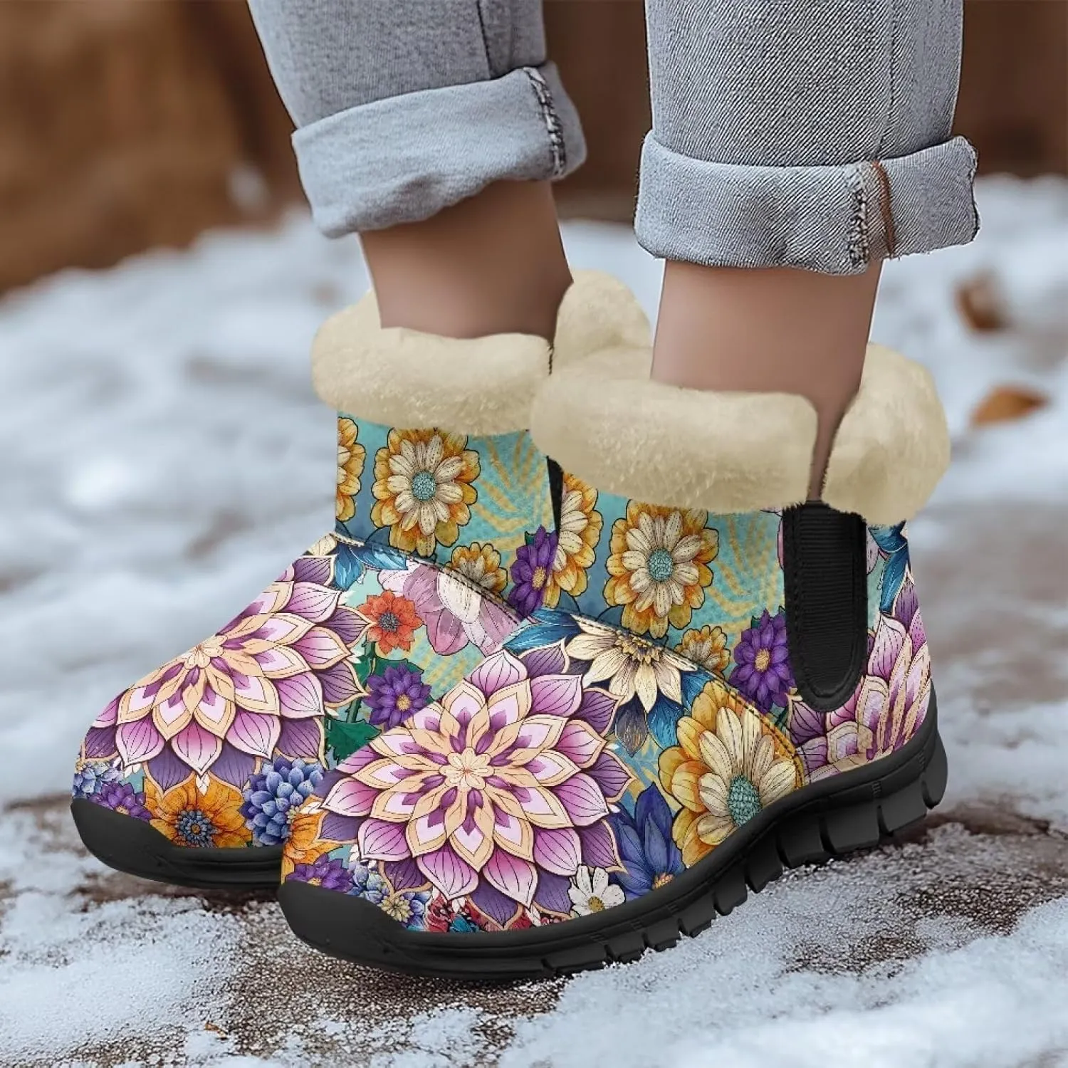 Winter Arch Support Ankle Boots for Women Plush Fuzzy Snow Booties Warm Anti-Slip Outdoor Shoes Size 6-12
