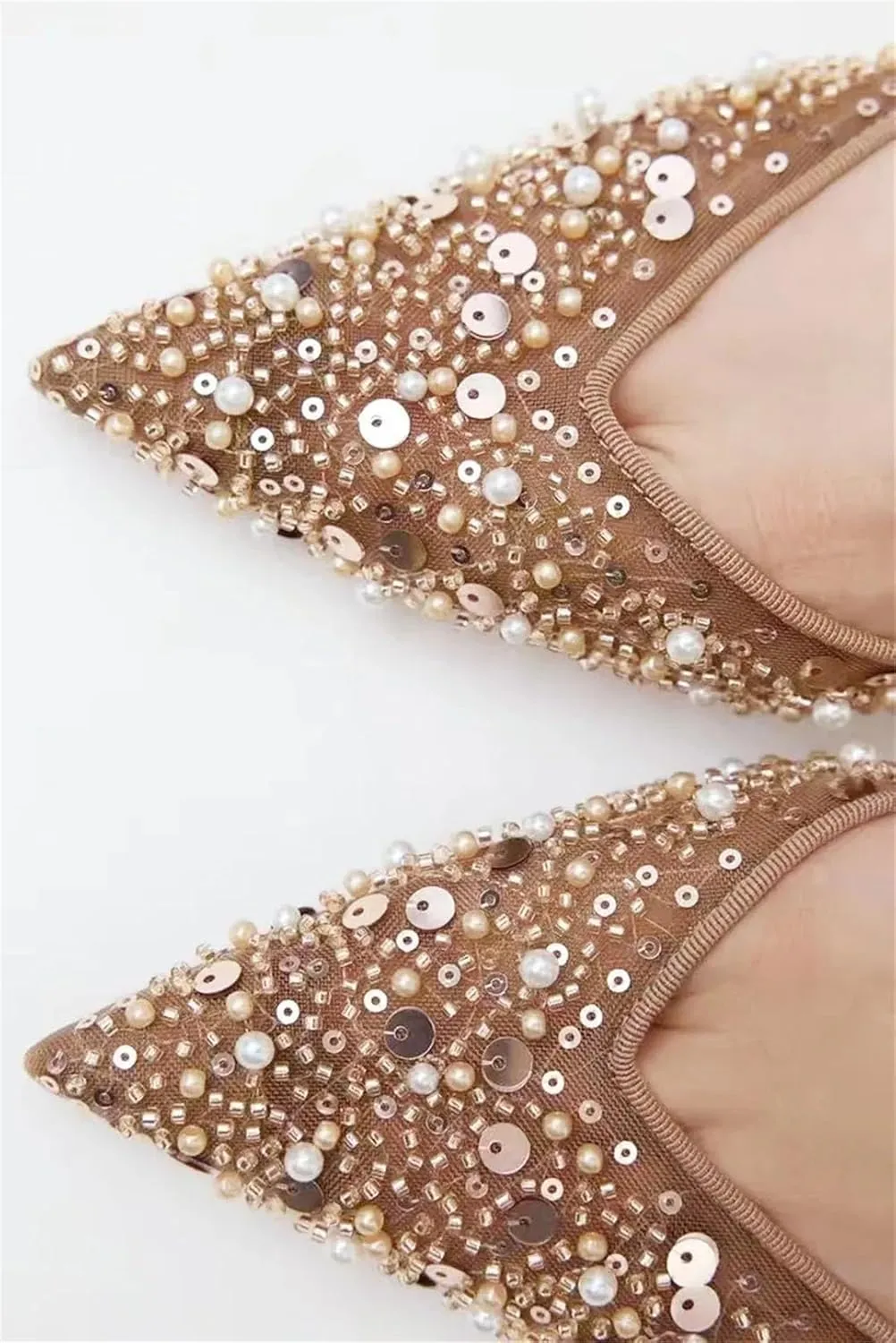 Women Bling String Bead Mesh High Heels Pointy Toe Breathable Sandals Elegant Slingbacks Party Pumps Thin Heels