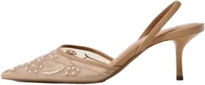 Women Embroidery Pointed Toe High Heels Sexy Slingback Heeled Sandals With Bead Ankle Strap Elegant Banquet Shoes