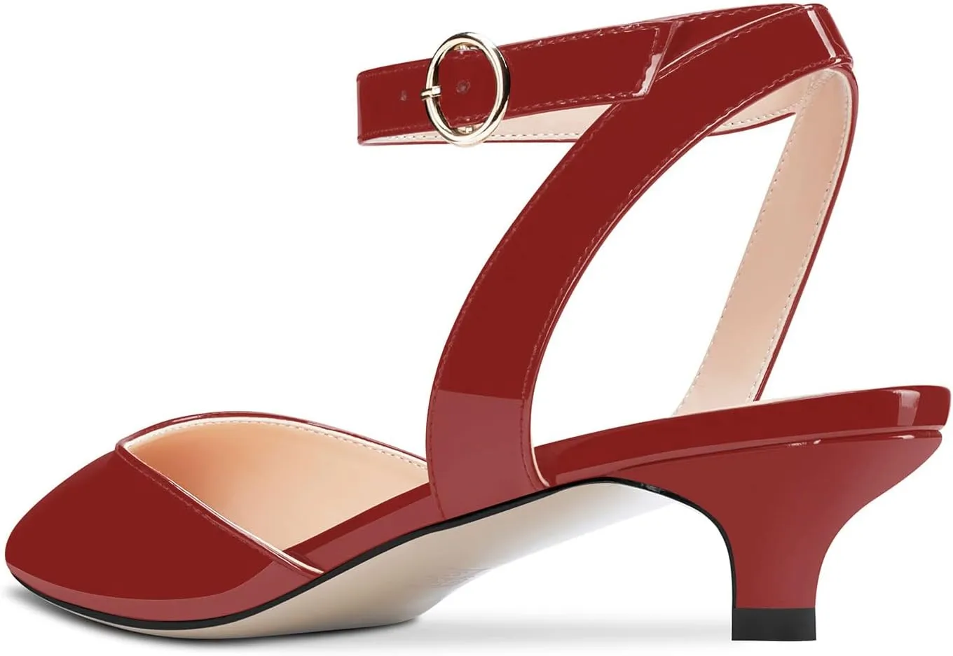 Women Kitten Low Heel Close Pointed Toe Pumps Ankle Strap Slingback Buckle Sandals Wedding Office Cute Classic Shoes