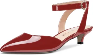 Women Kitten Low Heel Close Pointed Toe Pumps Ankle Strap Slingback Buckle Sandals Wedding Office Cute Classic Shoes