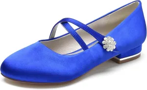 Women Round Toe Wedding Flats Shoes Closed Bridal Shoes Low Heel Ballet Flat Crisscross Strap Sandles