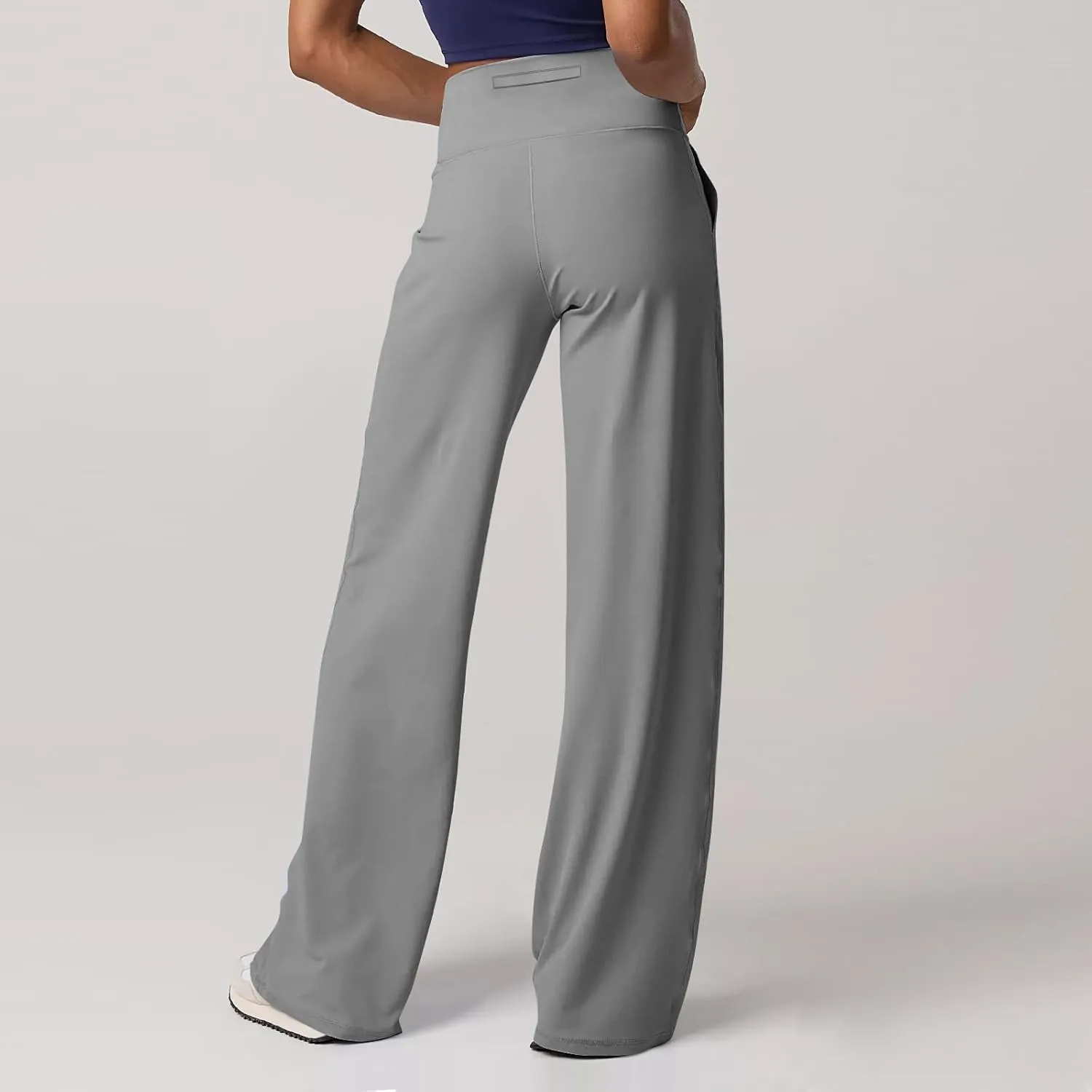 Women Wide Leg Yoga Pants with Pockets High Waist Stretch Dress Pants Tummy Control Straight Leg Lounge Sweatpant